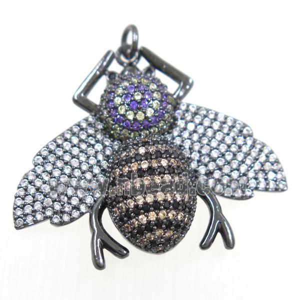 copper Honeybee pendant paved zircon, black plated