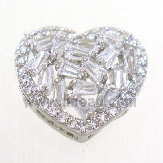 copper bead paved zircon, heart, platinum
