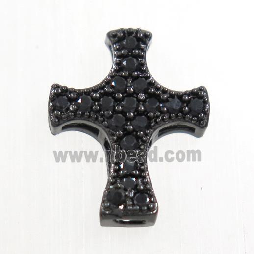 copper cross beads paved zircon, black plated