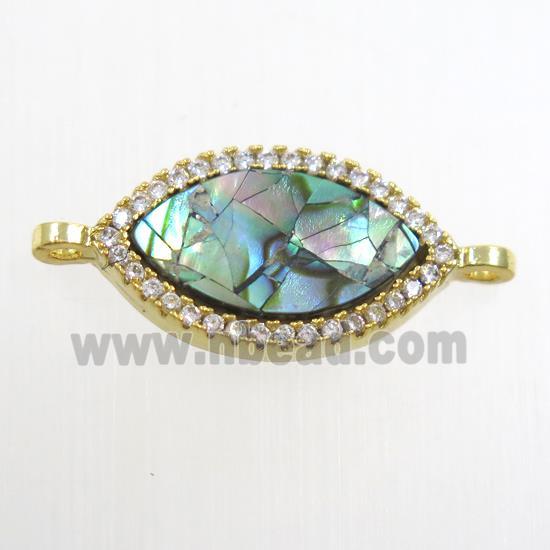 copper eye connector paved zircon with abalone shell, gold plated