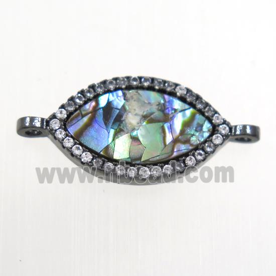 copper eye connector paved zircon with abalone shell, black plated