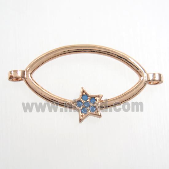 copper oval connector paved zircon with star, rose gold