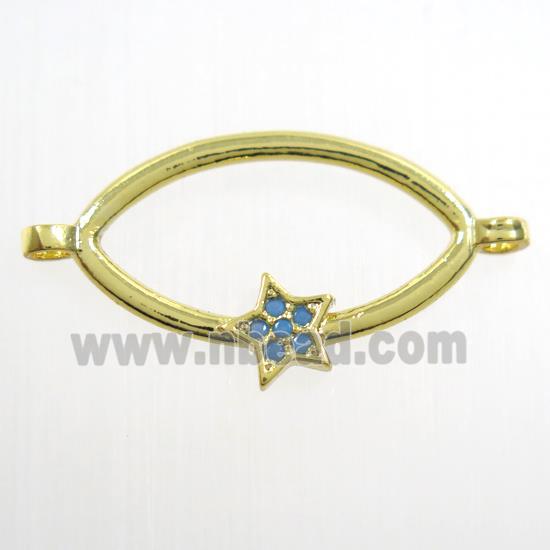 copper oval connector paved zircon with star, gold plated