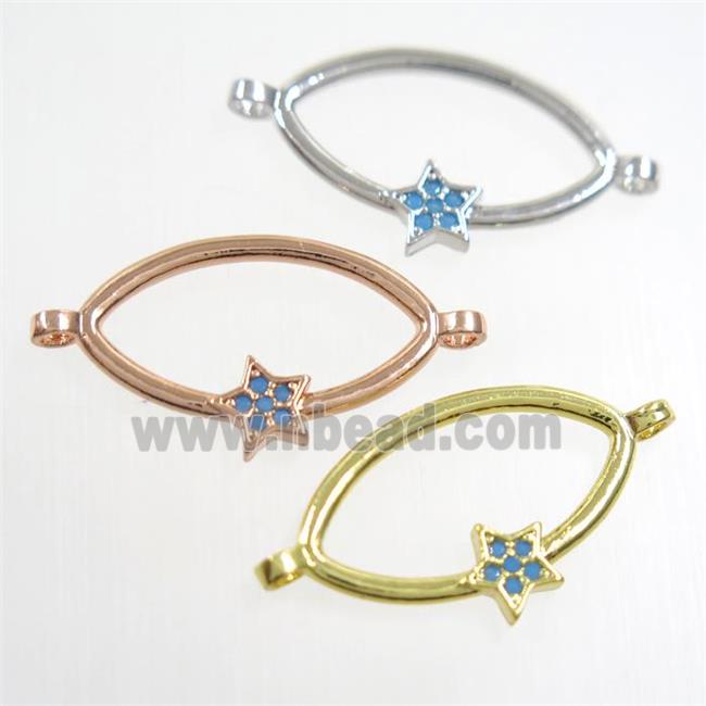 copper oval connector paved zircon with star, mixed