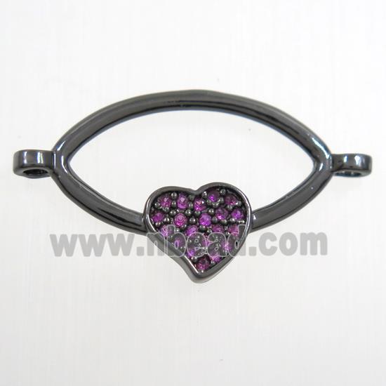copper oval connector paved zircon with heart, black plated