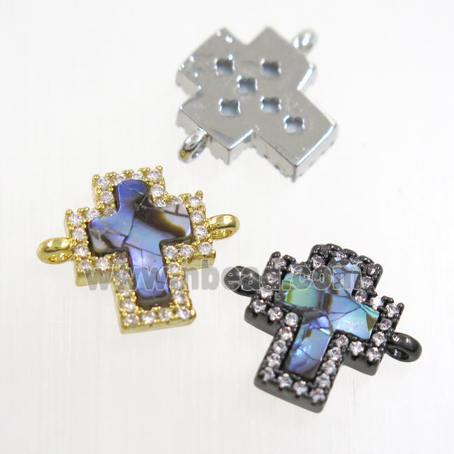 copper cross connector paved zircon with abalone shell, mixed