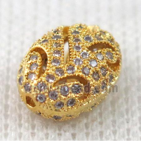 copper spacer bead pave zircon, gold plated