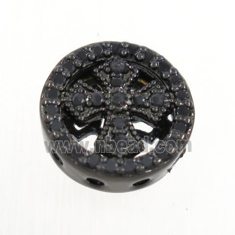 copper circle bead paved zircon, cross, black plated
