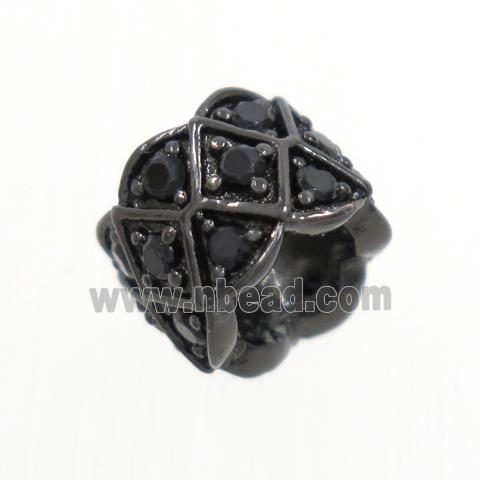 European style copper rondelle beads paved zircon, black plated