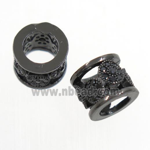 European style copper rondelle beads paved zircon, black plated