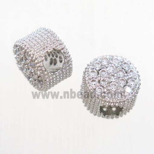 copper button beads paved zircon, platinum plated