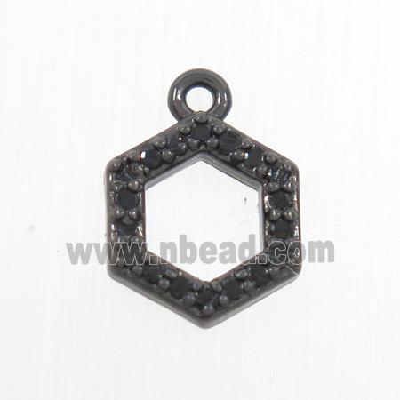 copper hexagon pendant paved zircon, black plated