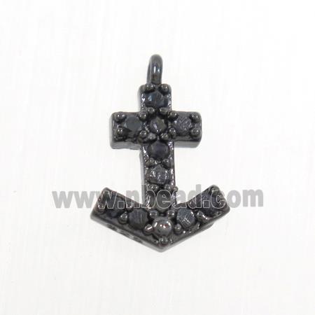 copper anchor pendant paved zircon, black plated