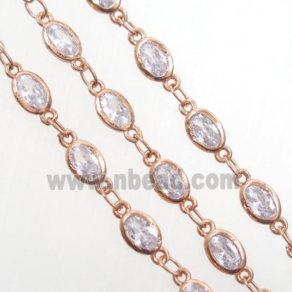 copper chain with zircon, oval, rose gold