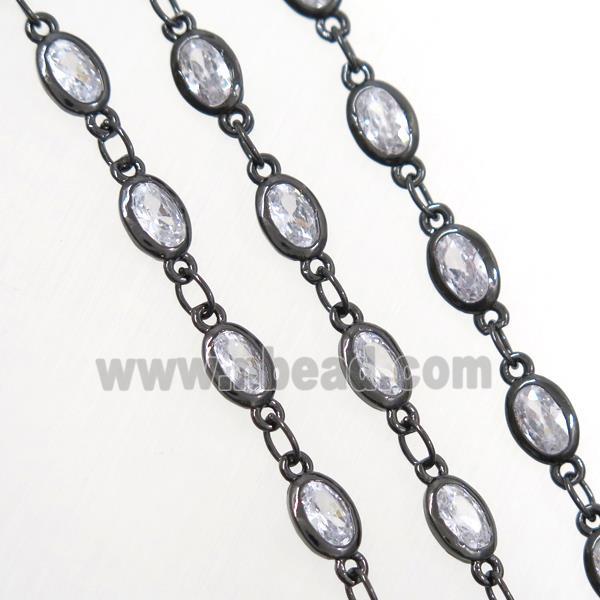 copper chain with zircon, oval, black plated
