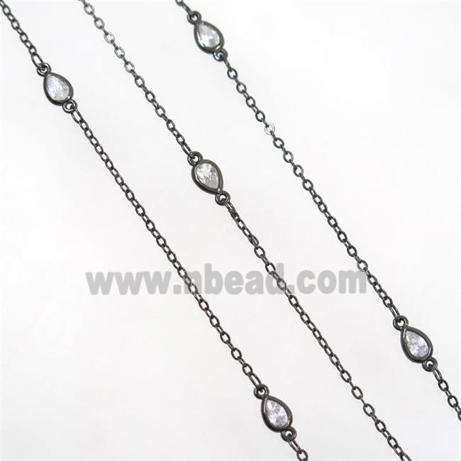 copper chain with zircon, teardrop, black plated