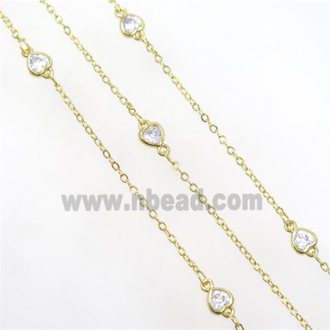 copper chain with zircon, heart, gold plated