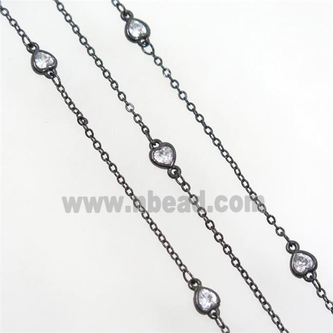 copper chain with zircon, heart, black plated