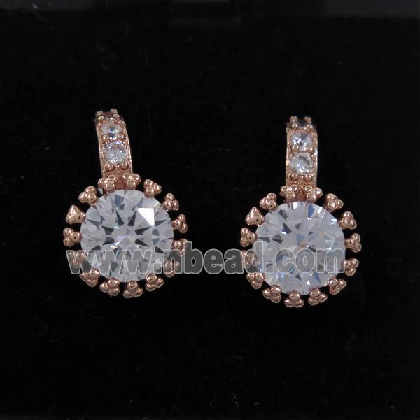 copper earring paved zircon, rose gold