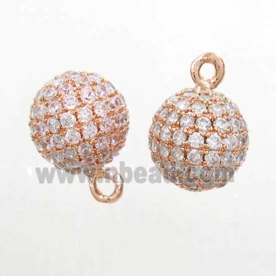 copper pendant paved zircon, round, rose gold