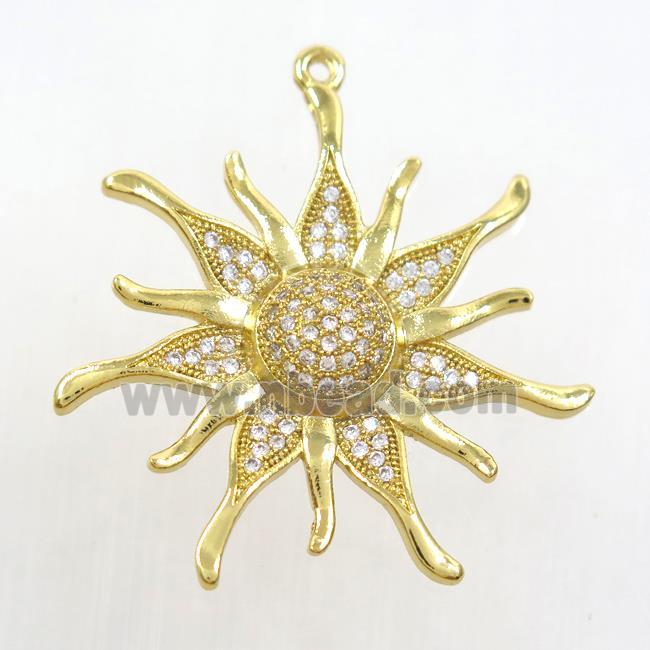 copper sunflower pendant paved zircon, gold plated