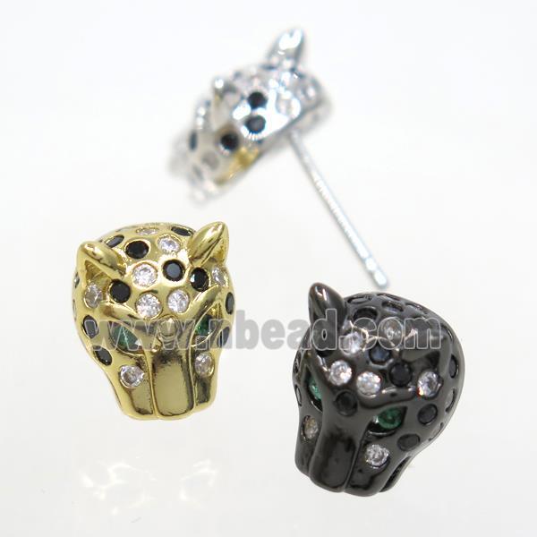 copper pantherhead earring studs paved zircon, mix color