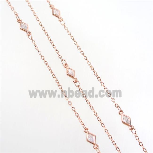 copper chain with rhombic zircon, rose gold