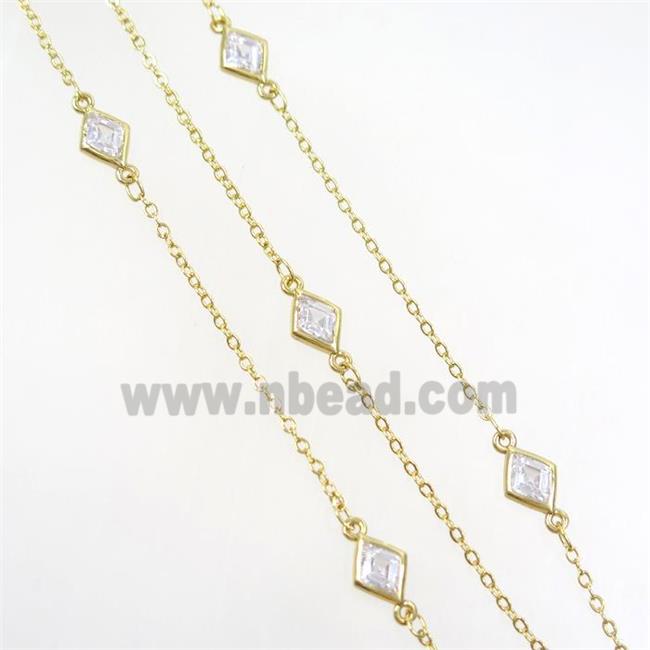 copper chain with rhombic zircon, gold plated
