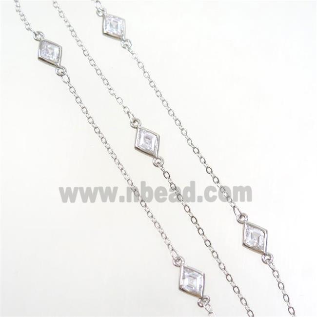 copper chain with rhombic zircon, platinum plated