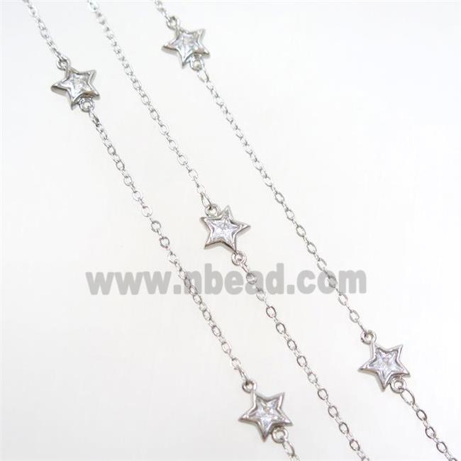 copper chain with star zircon, platinum plated