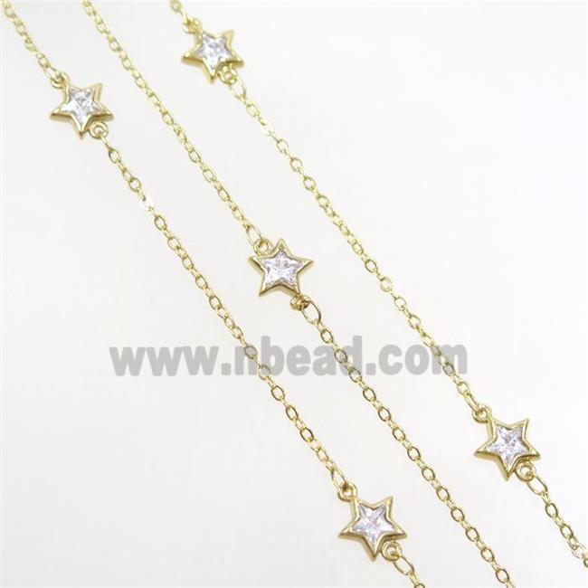 copper chain with star zircon, gold plated
