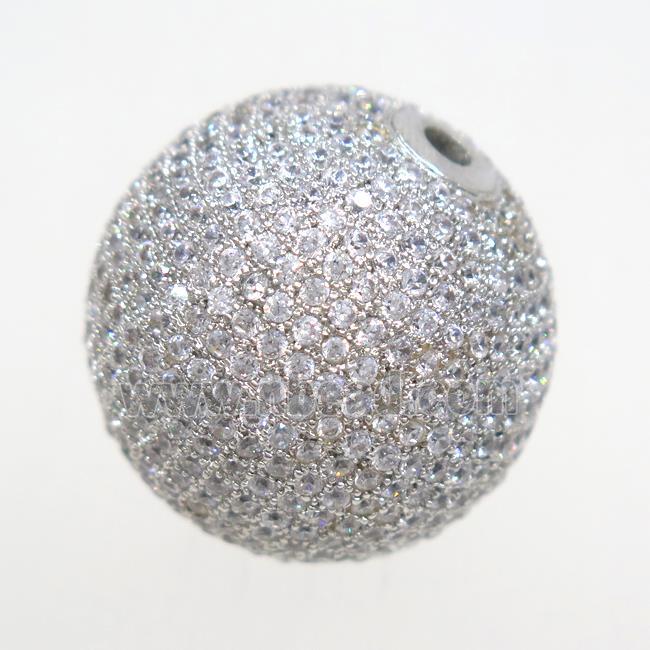 round copper beads paved zircon, platinum plated