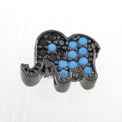 copper elephant beads paved zircon, turq, black plated