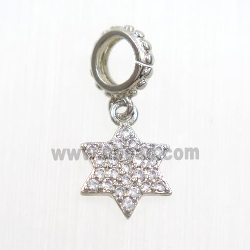 copper star pendants paved zircon, platinum plated