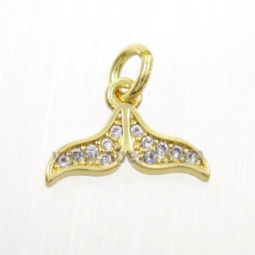 Copper Mermaid Tail Pendant Pave Zircon Gold Plated