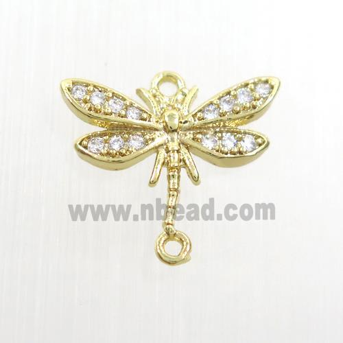 copper dragonfly connector paved zircon, gold plated