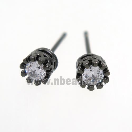 copper earring studs paved zircon, black plated