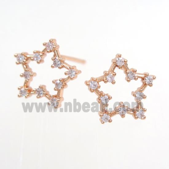 copper star earring paved zircon, rose gold