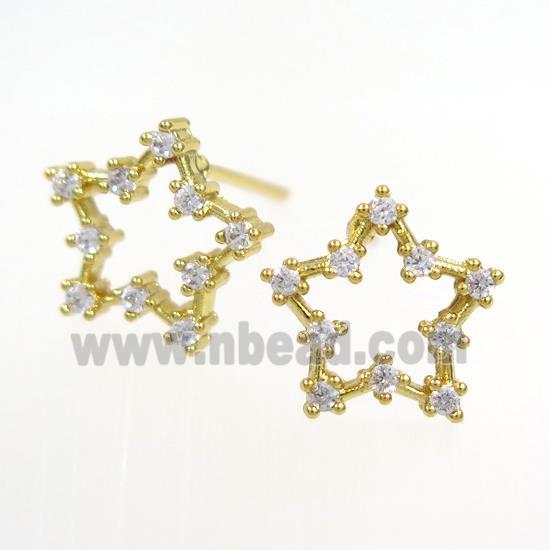 copper star earring paved zircon, gold plated