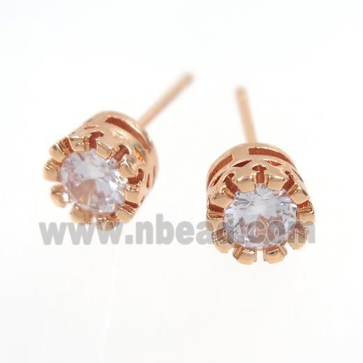 copper earring studs paved zircon, rose gold