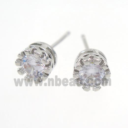 copper earring studs paved zircon, black plated