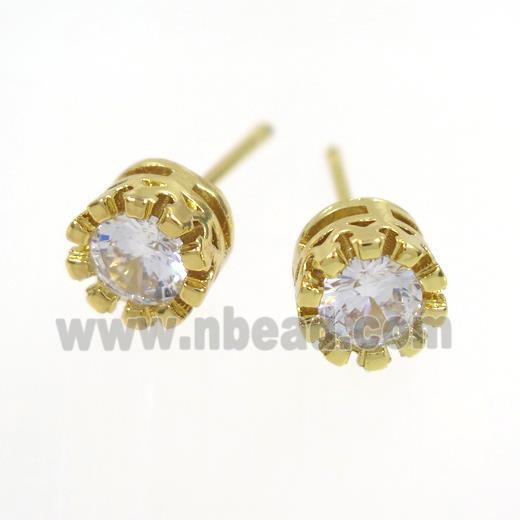 copper earring studs paved zircon, gold plated