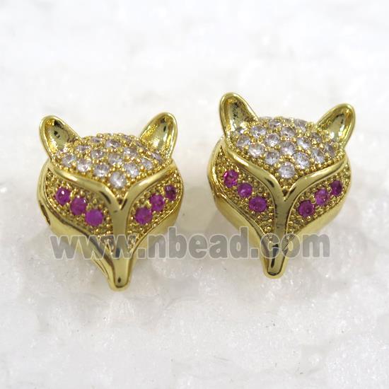 copper fox earring paved zircon, gold plated