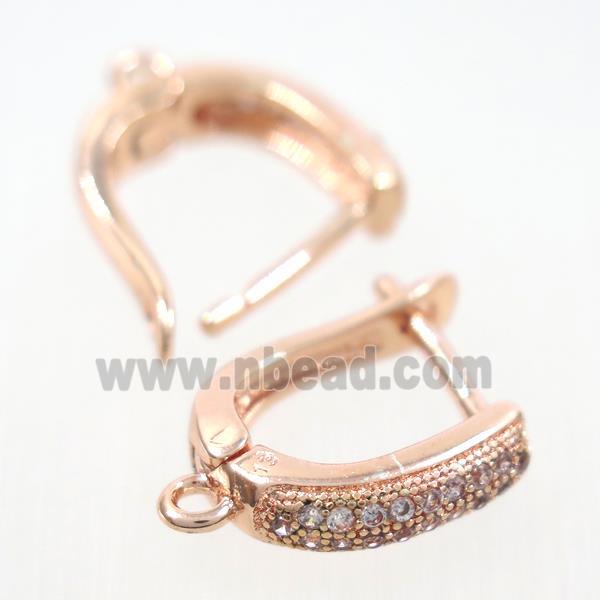 Copper Latchback Earring Pave Zircon With Loop Rose Gold