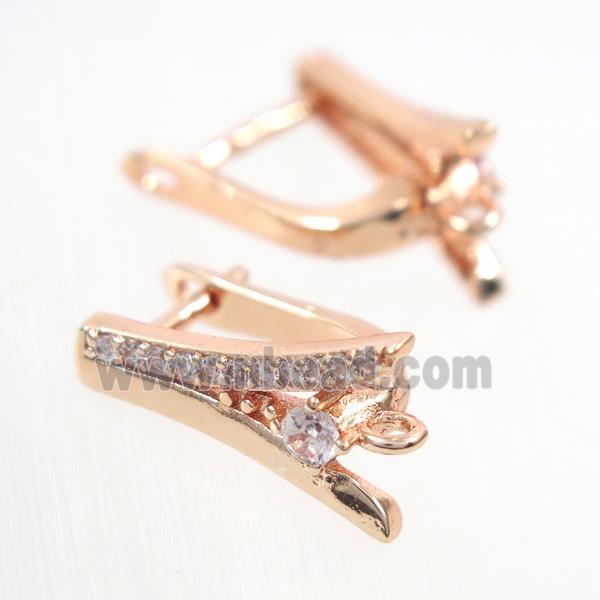 copper earring pave rhinestone with loop, rose gold