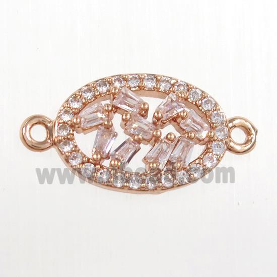 copper oval connector paved zircon, rose gold