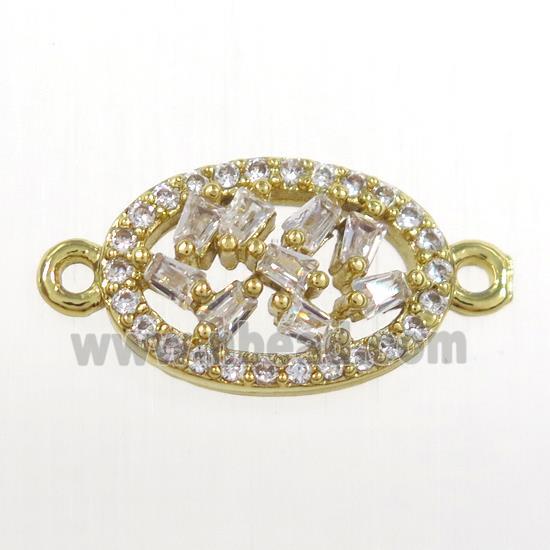 copper oval connector paved zircon, gold plated
