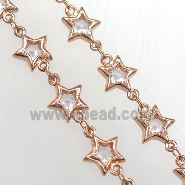 copper star chain pave zircon, rose gold