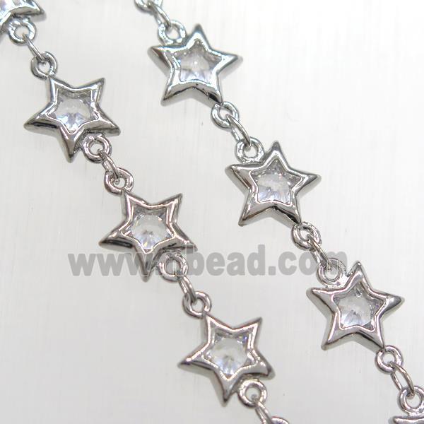copper star chain pave zircon, platinum plated