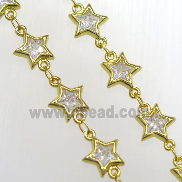 copper star chain pave zircon, gold plated
